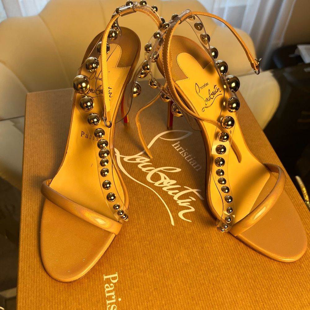 Christian Louboutin Tan Sandals with Silver Accents
